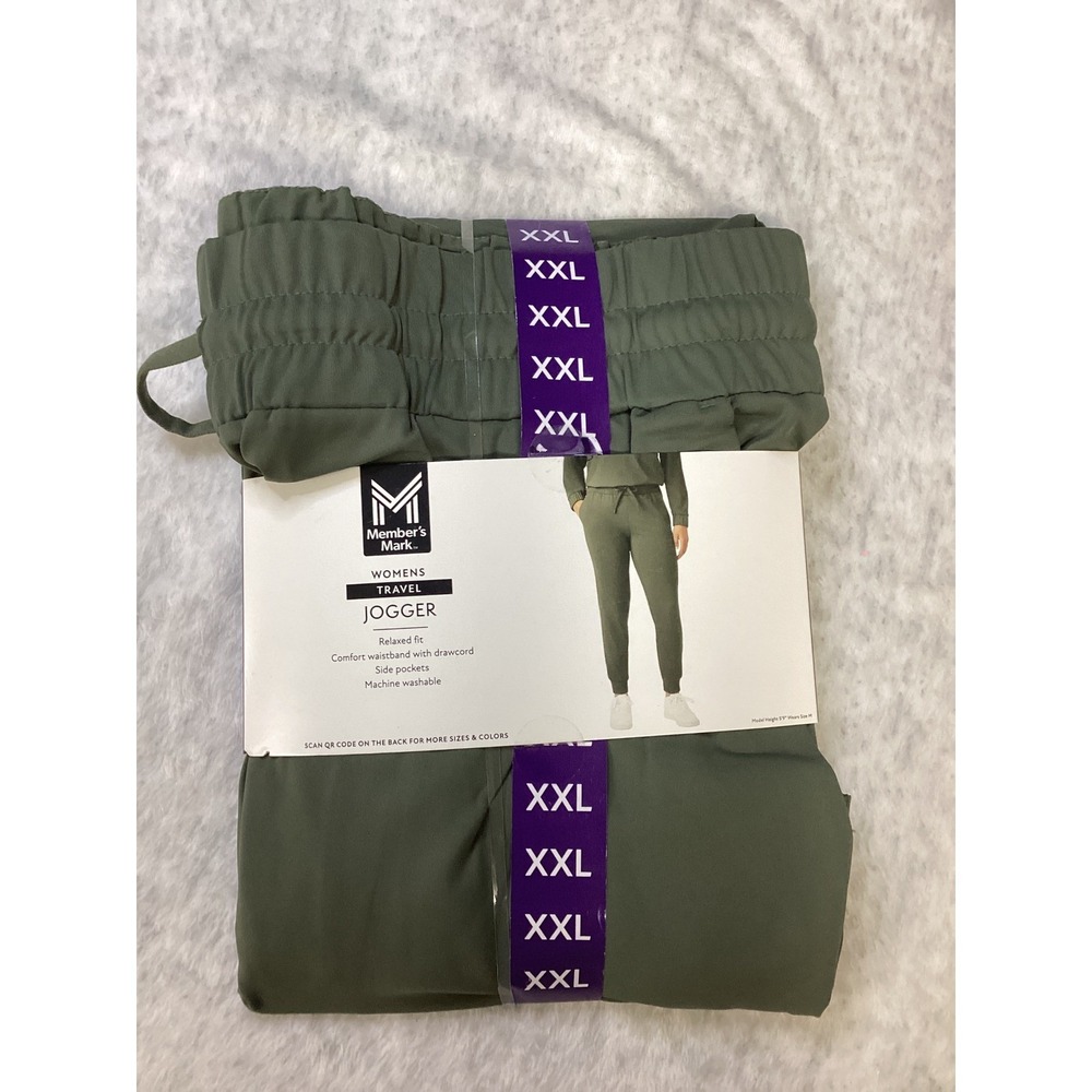 Member's Mark Womens Travel Jogger Olive Green XXL 20 Relaxed Fit Stretch Pants.